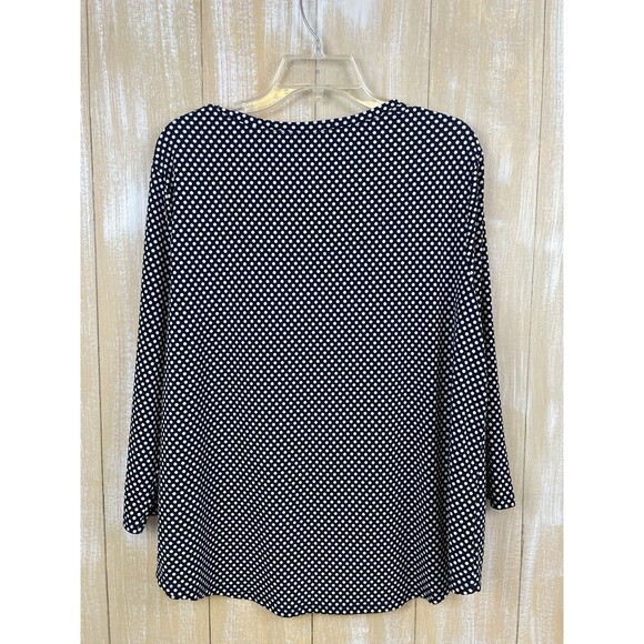 Chico's 3 Women's Navy Blue & White Polka Dot Slinky Pullover Top Size XL - Picture 3 of 6